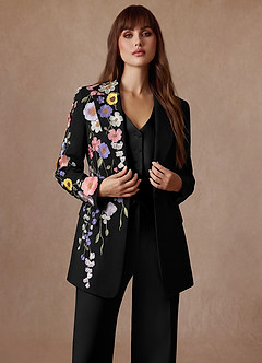 Elodie Black Refined Weave Floral Tailored Blazer