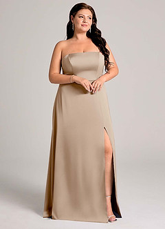 Azazie Wren Bridesmaid Dresses Taupe A-Line Strapless Stretch Satin Convertible Dress image12