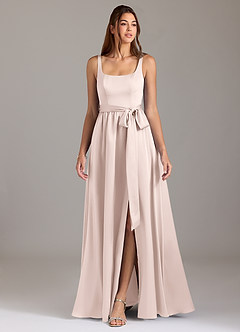 Azazie Elliott Robes de demoiselle d'honneur Robe Trapèze en Satin extensible avec poches Rose Pâle image3