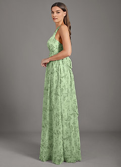 Azazie Kora Bridesmaid Dresses Green Fern Floral A-Line Pleated Chiffon Dress image3