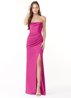 Azazie Leonis Brautjungfernkleider Wandelbar Meerjungfrau-Linie Plissee Stretch-Satin Kleid Fuchsia image2