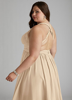 Azazie Ashia Bridesmaid Dresses Champagne A-Line Pleated Chiffon Dress image8