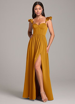 Azazie Denisse Bridesmaid Dresses Butterscotch A-Line Ruched Stretch Satin Dress image5