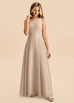 Azazie Phaedra Junior Taupe A-Line Pleated Chiffon Dress image6