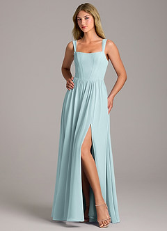 Azazie Rosaline Brautjungfernkleider A-Linie Seitliche Cut-Outs Chiffon Kleid Nebel image5