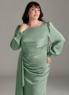 Azazie Raye Bridesmaid Dresses Matcha Mermaid Long Sleeve Stretch Satin Dress image11