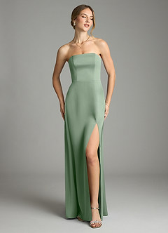 Azazie Wren Bridesmaid Dresses Matcha A-Line Strapless Stretch Satin Convertible Dress image2