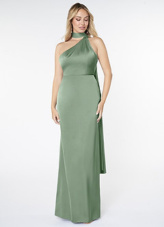 Azazie Kaylani Bridesmaid Dresses Matcha Mermaid High Neck Stretch Satin Dress image1