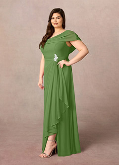Azazie Mary vestidos de madre de la novia Vestido de Albahaca de Gasa de Corte en A con Corte Lateral image7