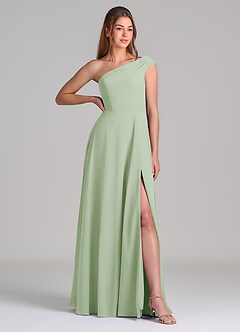 Azazie Melanie 신부 들러리 드레스 A라인 오프 더 숄더 쉬폰 바닥 길이 드레스 image4