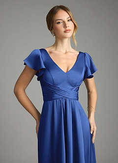 Azazie Omari Robes de demoiselle d'honneur Robe Trapèze en Satin extensible Bleu Roi image6