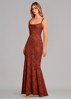 Azazie Aubrey Final Sale Terracotta Mermaid Bow Floral Burnout Dress image3