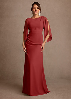 Azazie Anaheim Mother of the Bride Dresses Rust A-Line Pleated Chiffon Dress image1