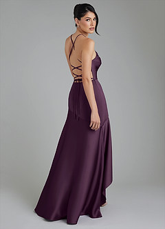Azazie Jaslene Bridesmaid Dresses Plum A-Line Corset Stretch Satin Dress image8