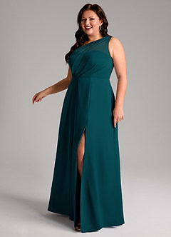 Azazie Phaedra Bridesmaid Dresses Pine A-Line One Shoulder Chiffon Dress image14