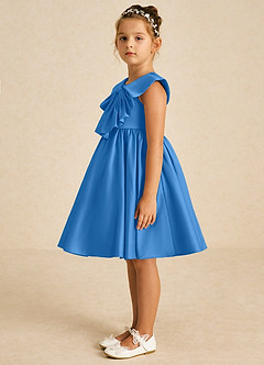 Azazie Poppet vestidos de niña de las flores Vestido de Azul Grisaceo de Satin Mate de Corte En A con Sin mangas image4