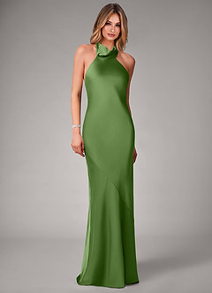 Azazie Velli Brudtärnklänningar Klä av Sjöjungfru i Stretch Satin Hög hals Basilika image4