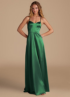 Azazie Mei Bridesmaid Dresses Dark Green A-Line Metallic Satin Dress image1