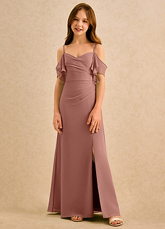 Azazie Pippy Girls Formal Robe Demoiselle D'honneur Fillette Robe Trapèze en Mousseline de soie Encolure en Forme de Cœur Rose De Cèdre image3