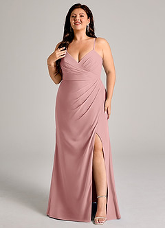 Azazie Maci Bridesmaid Dresses Dusty Rose Sheath Pleated Chiffon Dress image8