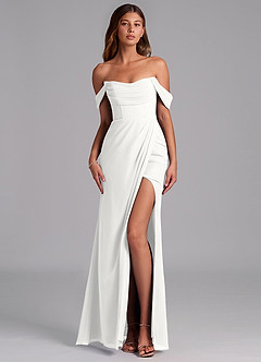 Azazie Johana Bridesmaid Dresses White Mermaid Off the Shoulder Chiffon Convertible Dress image1