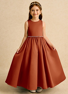 Azazie Daisies Flower Girl Dresses Paprika Ball-Gown Bow Matte Satin Dress image5