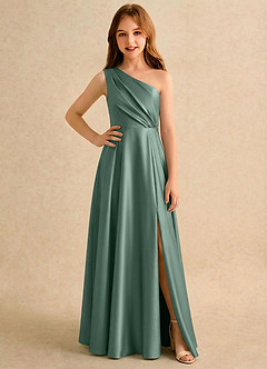 Azazie Puddles Girls Formal Flower Girl Klänningar Klä A-Line i Stretch Satin Ena axeln image1