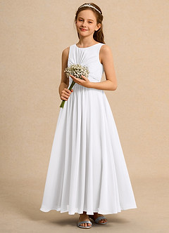 Azazie Ducky Girl vestidos de niña de las flores Vestido de Blanco de Gasa de Corte En A con Plisado image6