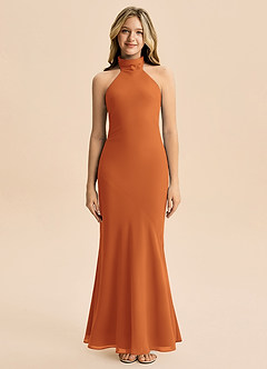 Azazie Velli Junior Vestido Canela de Chiffon de sereia com Pescoço alto image3