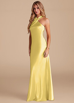 Azazie Doretta Brautjungfernkleider Meerjungfrau-Linie Schleifen Metallischer Satin Kleid Kanarienvogel image4