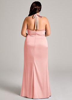 Azazie Valerie Bridesmaid Dresses Powder Pink Mermaid Pleated Stretch Satin Dress image6