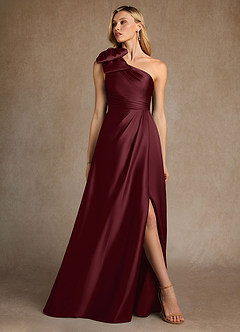 Azazie Easton Mother of the Bride Dresses Cabernet A-Line One Shoulder Stretch Satin Dress image4