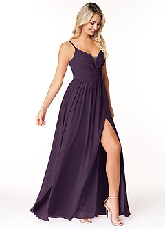 Azazie Rayna Bridesmaid Dresses Plum A-Line V-Neck Pleated Chiffon Dress image4