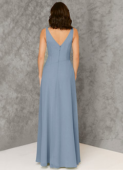 Azazie Kori Bridesmaid Dresses Dusty Blue A-Line Pleated Chiffon Dress image2