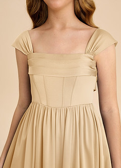 Azazie Hattie Junior Linia A Pofałdowany Satyna elastyczna Długość podłogi Młodsza druhna Sukienka image9