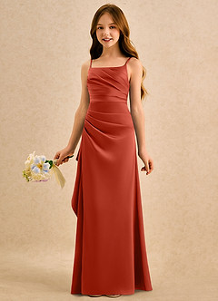 Azazie Cannoli Girls Formal vestidos de niña de las flores Vestido de Óxido de Satén Elástico de Corte en A con Plisado image4