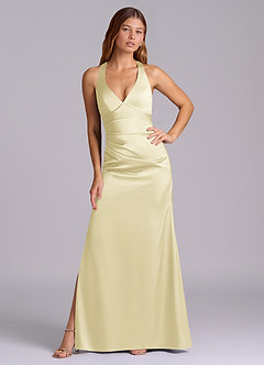 Azazie Amelie Suknie dla druhen Linia A Pofałdowany Satyna elastyczna Do ziemi Sukienka image5