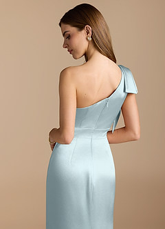Azazie Rinna Bridesmaid Dresses Mist Mermaid Ruched Metallic Satin Dress image2