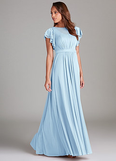 Azazie Daphne Modest Bridesmaid Dresses A-Line Ruched Mesh Floor-Length Dress image3