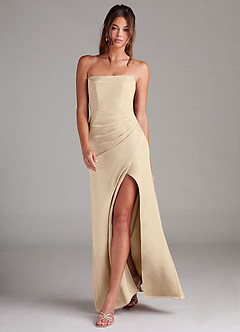 Azazie Leonis Bridesmaid Dresses Champagne Sheath Strapless Chiffon Convertible Dress image7