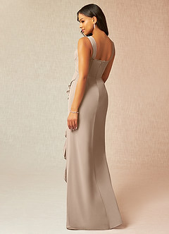 Azazie Camellia Bridesmaid Dresses Taupe Sheath Lace Chiffon Dress image2