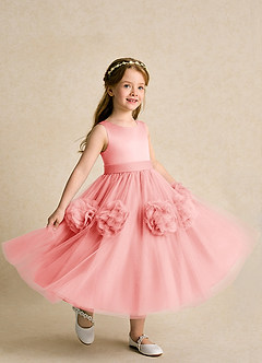 Azazie Vola Abiti da Ragazza di Fiori Abito Principessa in Tulle Senza Maniche Corallo image1