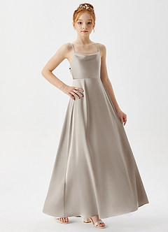 Azazie Shale Junior Silver A-Line Stretch Satin Dress image4