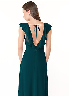 Azazie Yoko Robes de demoiselle d'honneur Robe Trapèze en Mousseline de soie Rayé Vert Pin image6