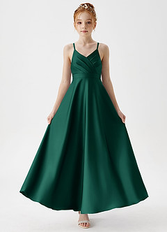 Azazie Avelina Junior Vestido de Esmeralda de Satén Elástico de Corte En A con Plisado image5