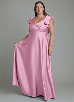 Azazie Leilani Bridesmaid Dresses Candy Pink A-Line Ruched Stretch Satin Dress image1