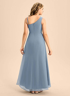 Azazie Brooke Junior Vestido de Azul Polvoriento de Gasa de Corte en A con Corte Lateral image2