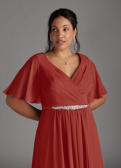 Azazie Tricia Mother of the Bride Dresses Terracotta A-Line V-Neck Pleated Chiffon Dress image9