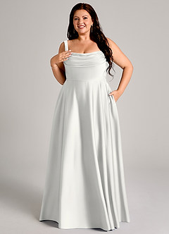 Azazie Shaude Bridesmaid Dresses White A-Line Pleated Stretch Satin Dress image11