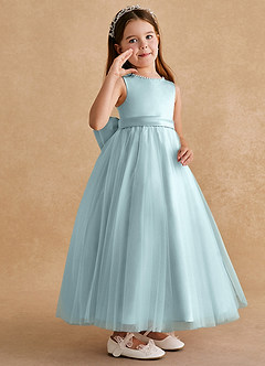 Azazie Cookie Flower Girl Dresses Mist A-Line Bow Tulle Dress image2